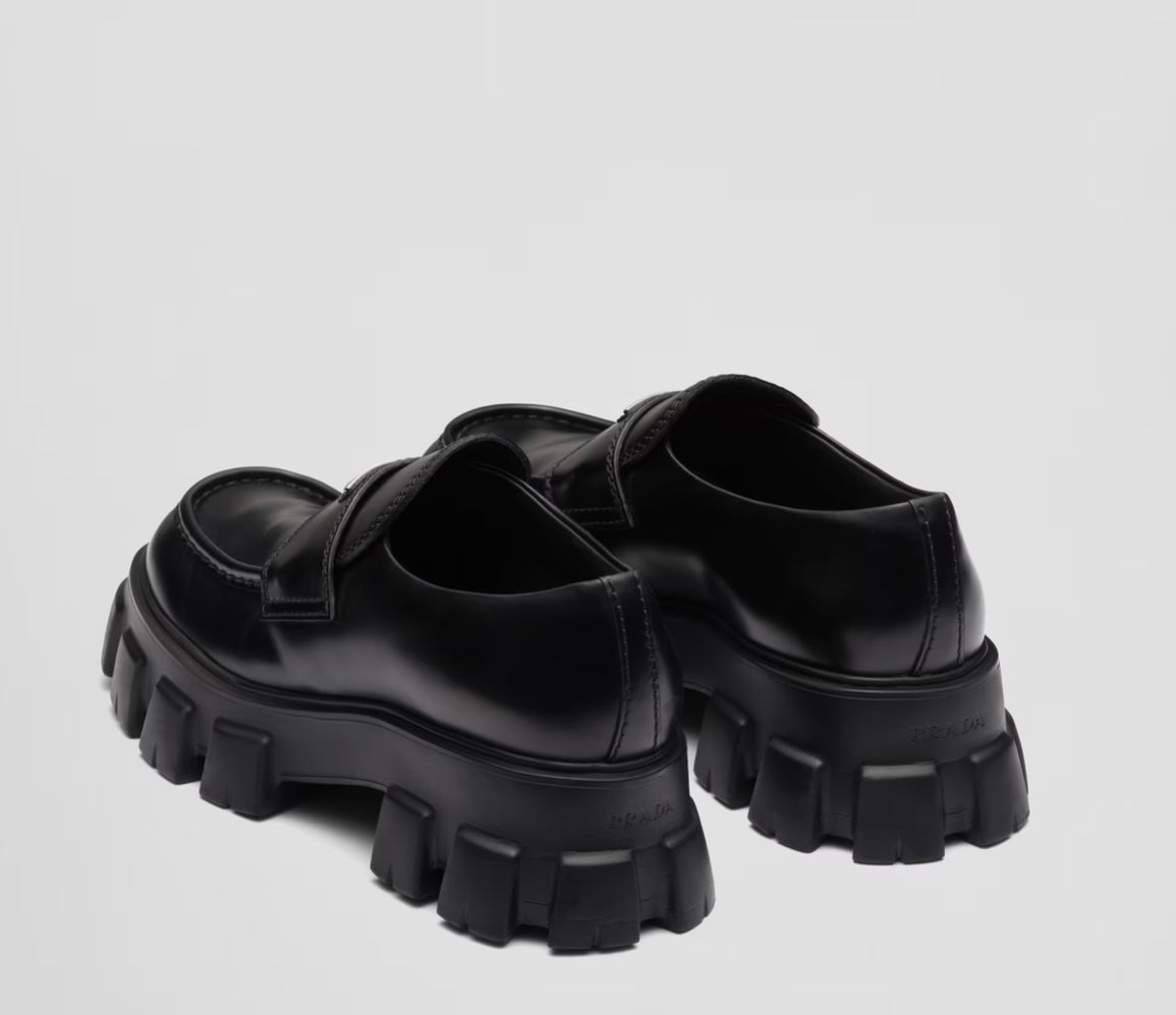 Prada Monolith Brushed Leather Loafers