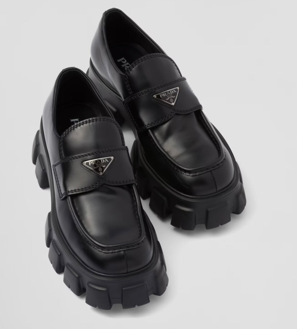 Prada Monolith Brushed Leather Loafers