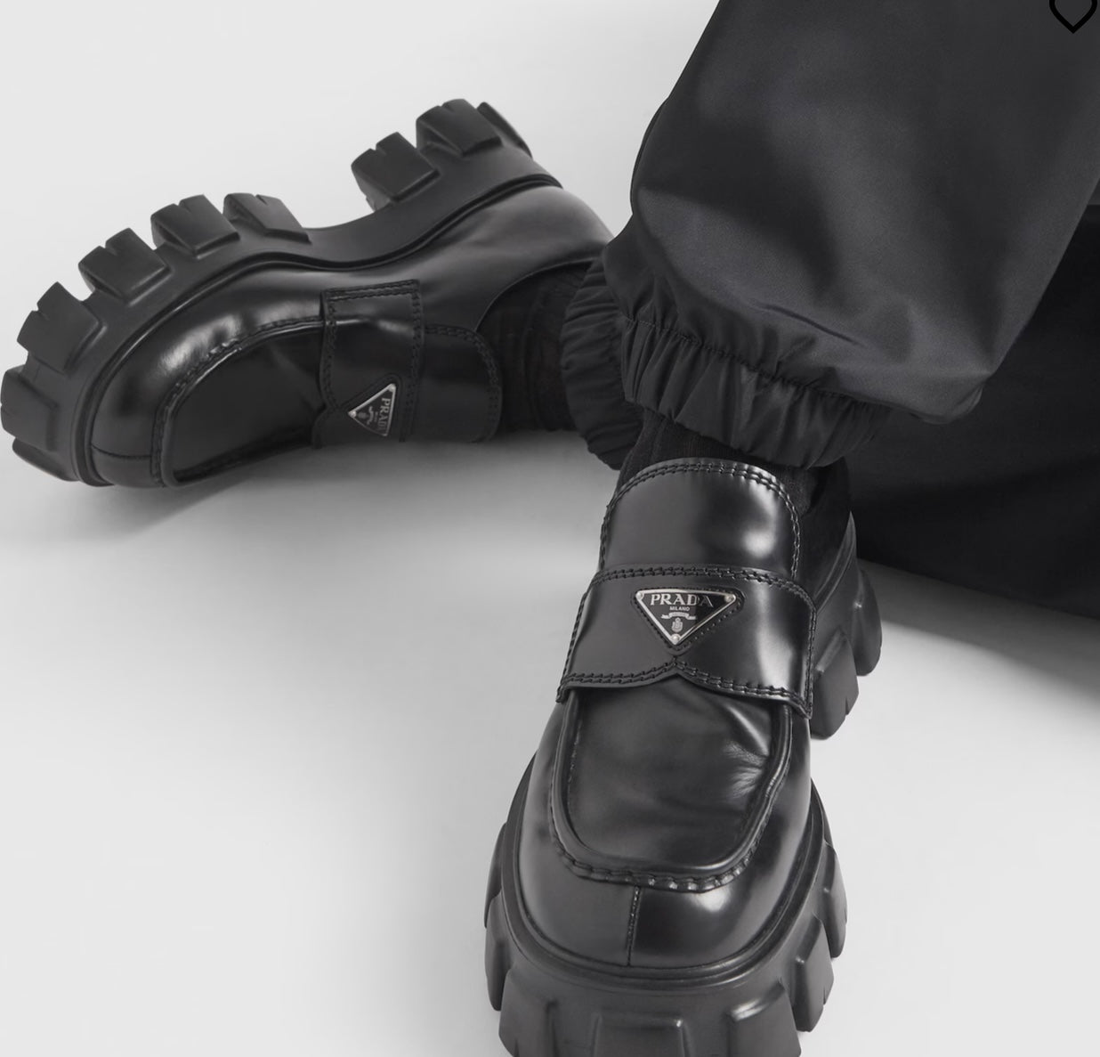 Prada Monolith Brushed Leather Loafers