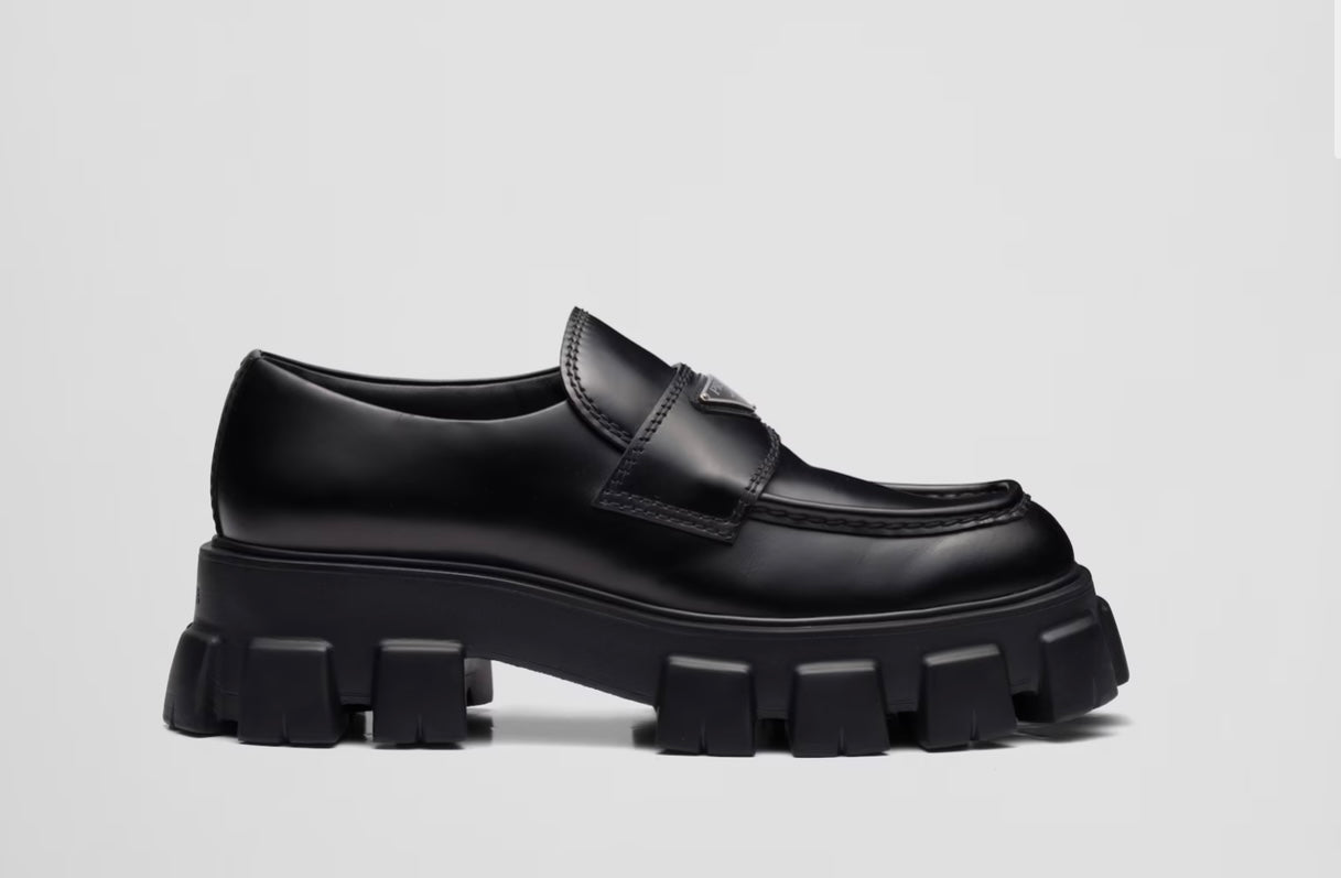 Prada Monolith Brushed Leather Loafers