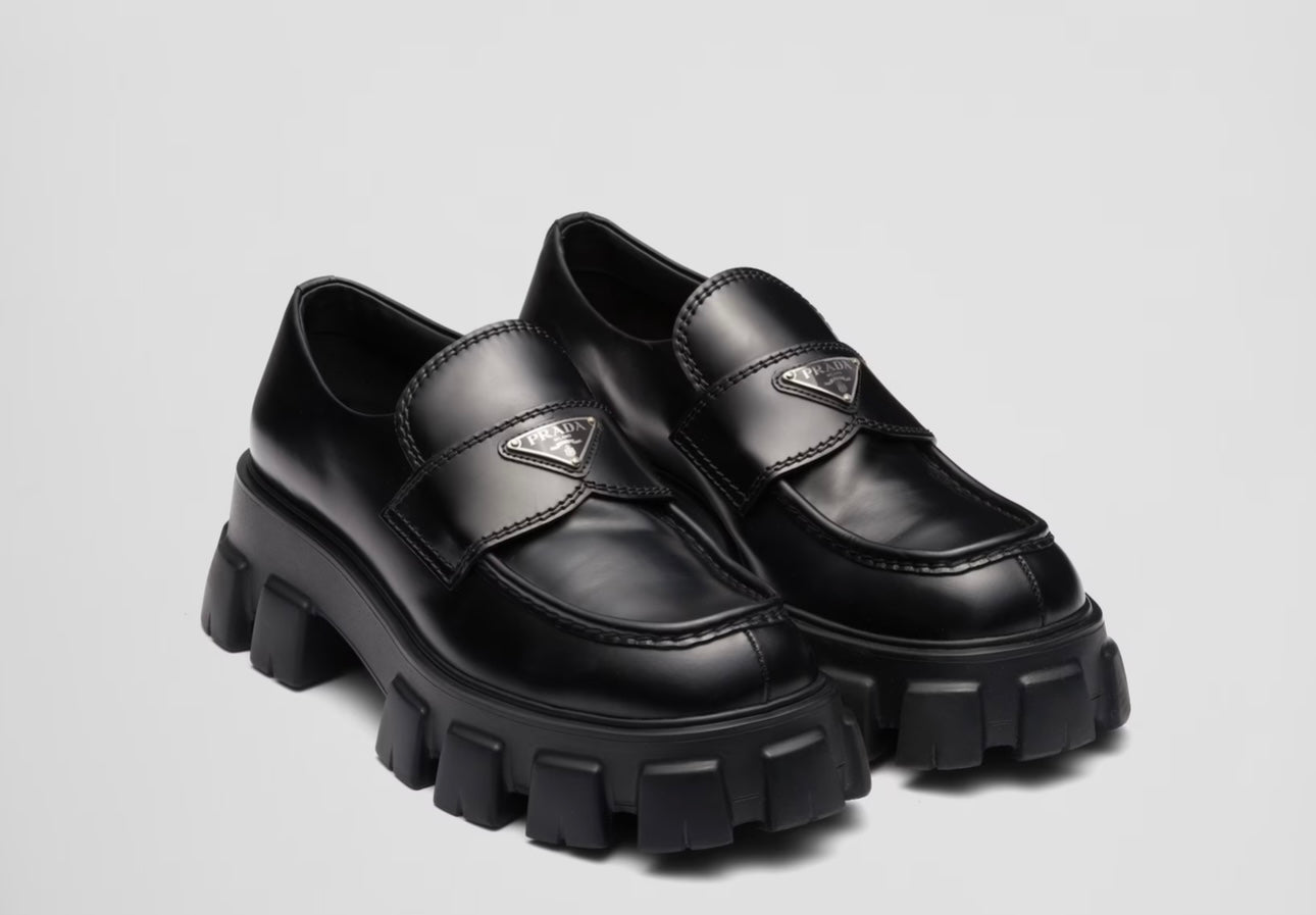 Prada Monolith Brushed Leather Loafers