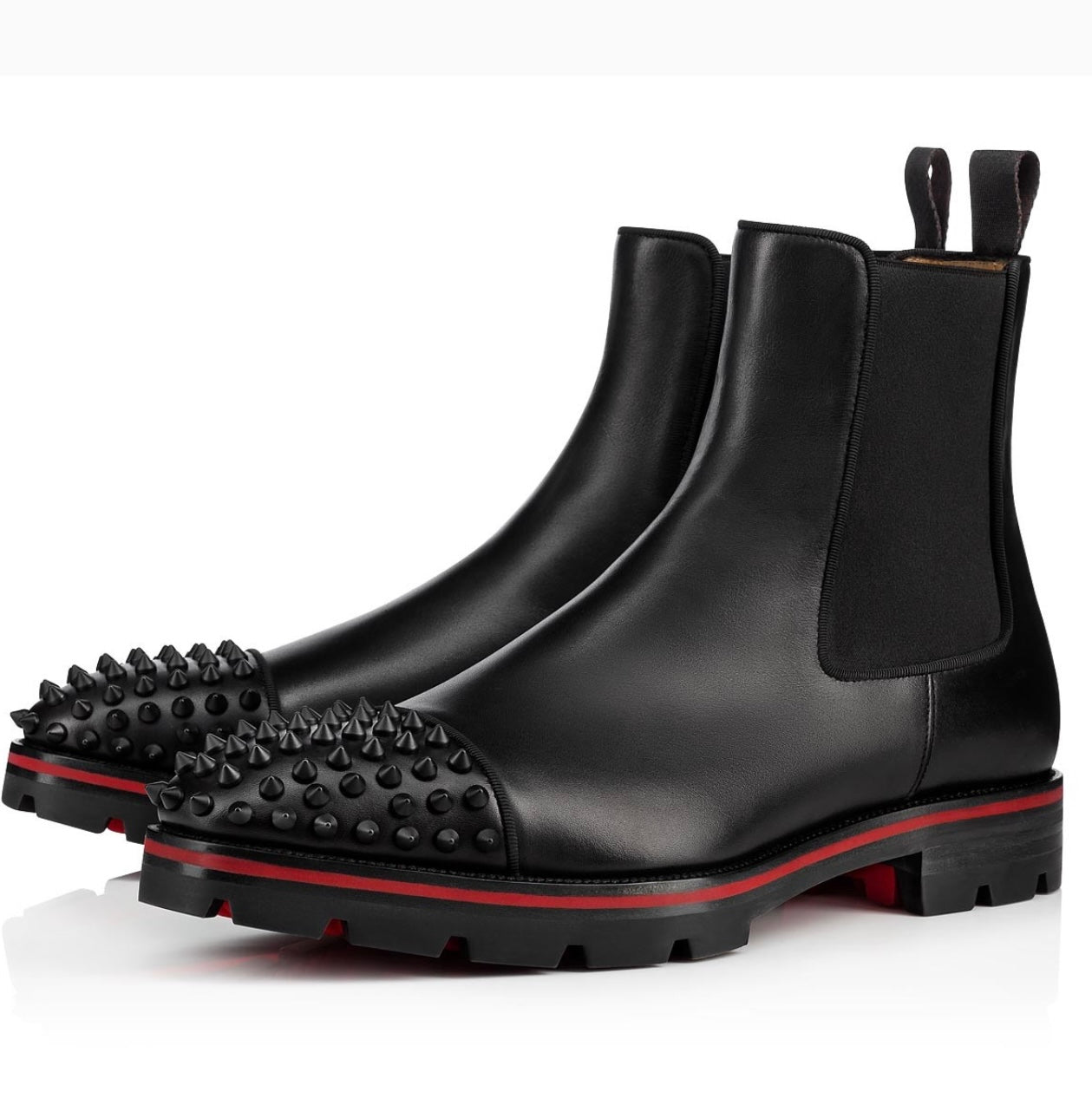 Christian Louboutin Men, Melon Spikes Leather Chelsea Boots, Black