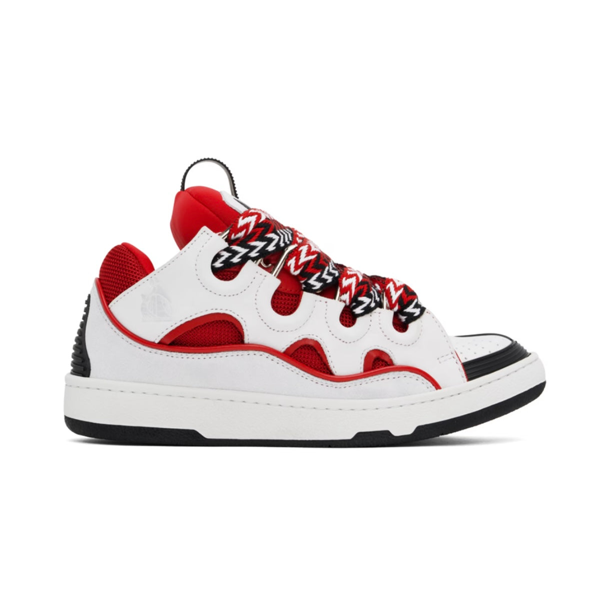 Lanvin White & Red Leather Curb Sneakers