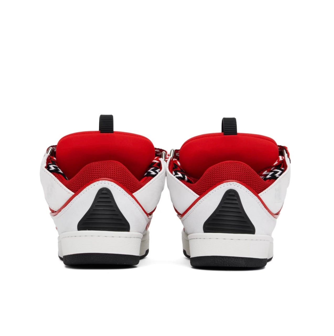 Lanvin White & Red Leather Curb Sneakers