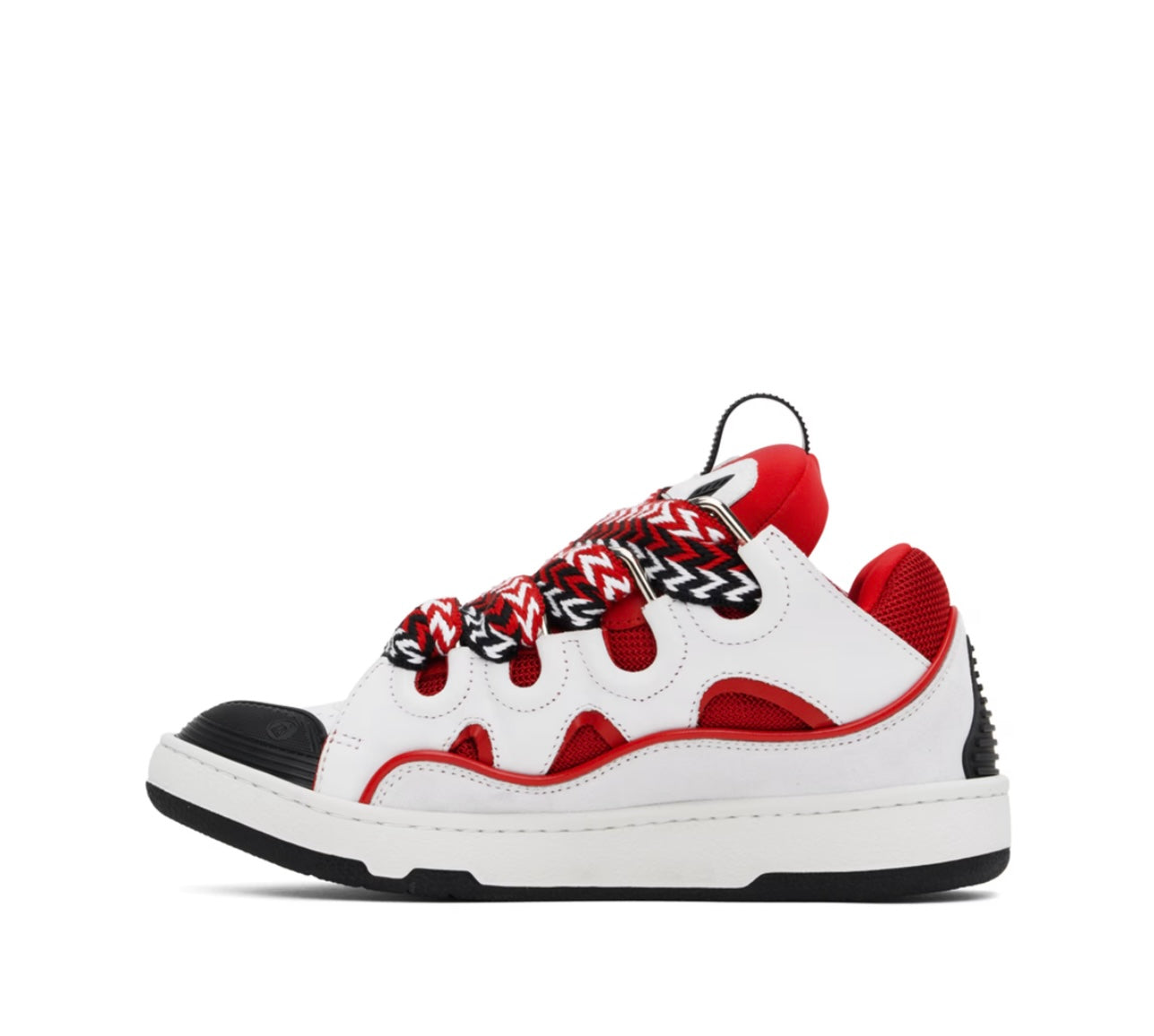 Lanvin White & Red Leather Curb Sneakers