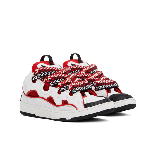 Lanvin White & Red Leather Curb Sneakers