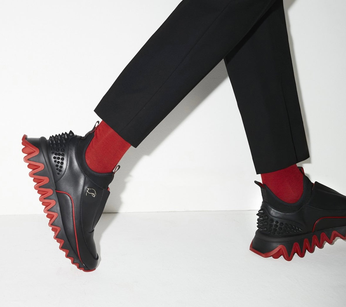 Christian Louboutin Men's Sharkyloub SP Spikes Leather Runner Sneakers